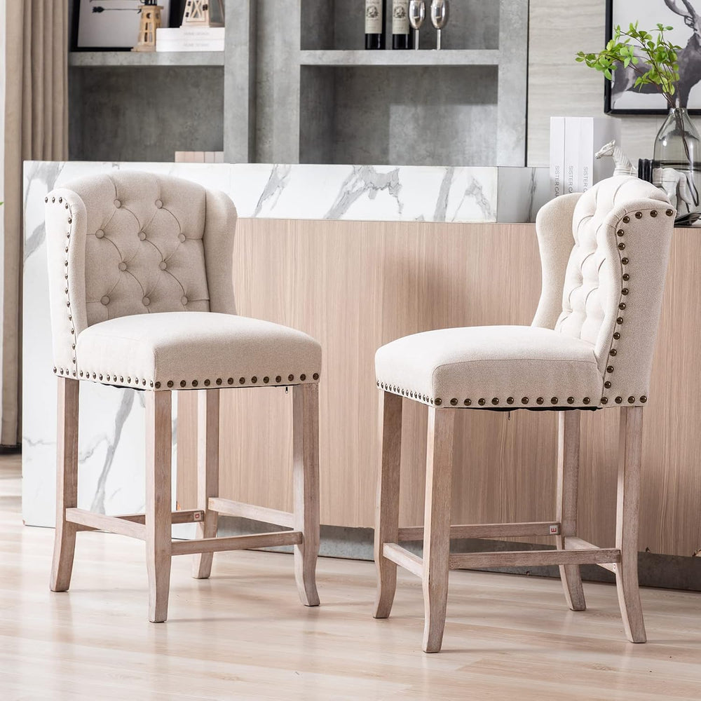 DUOMAY Tufted 26 Inch Counter Height Bar Stools Set of 2, Linen Upholstered C...