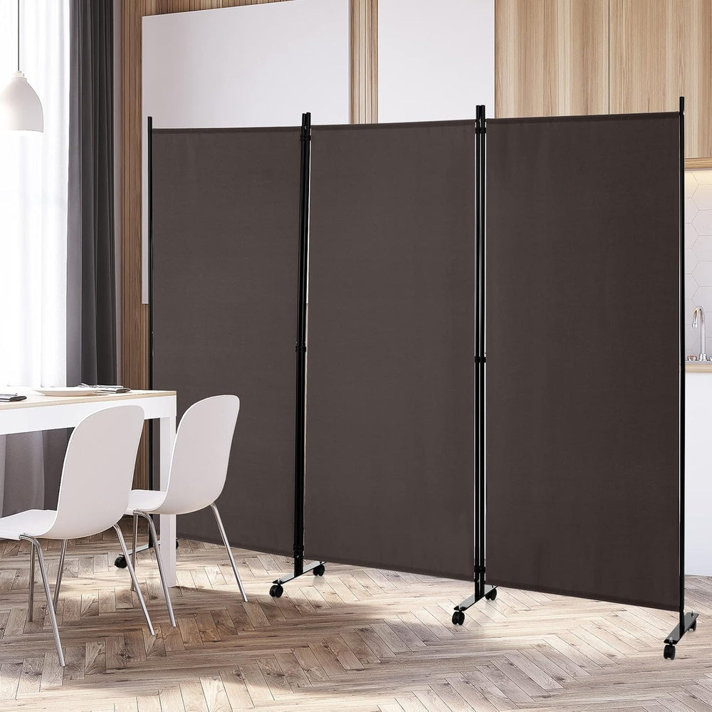 Giantex 3 Panel Folding Room Divider with Wheels, 103" x 71", Brown
