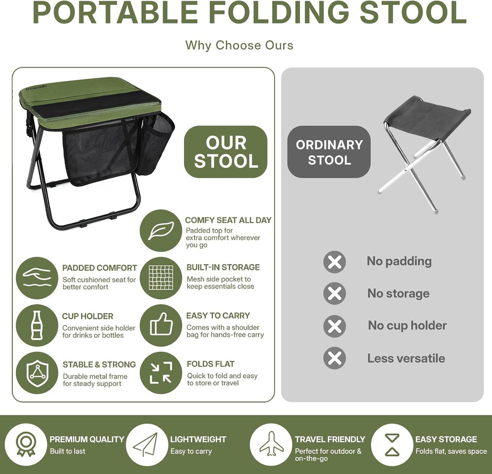 Portable 16.5" Extra Large Folding Stool, Folds into a Carry Bag(Green)