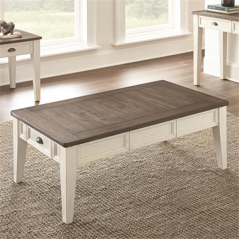 Steve Silver Cayla Storage Coffee Table in Dark Oak and White