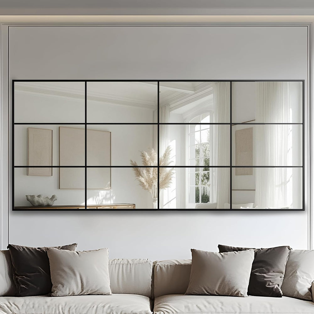 Antok Wall Mirror, 72" x 32" Window Pane Decorative Mirror, Metal F...