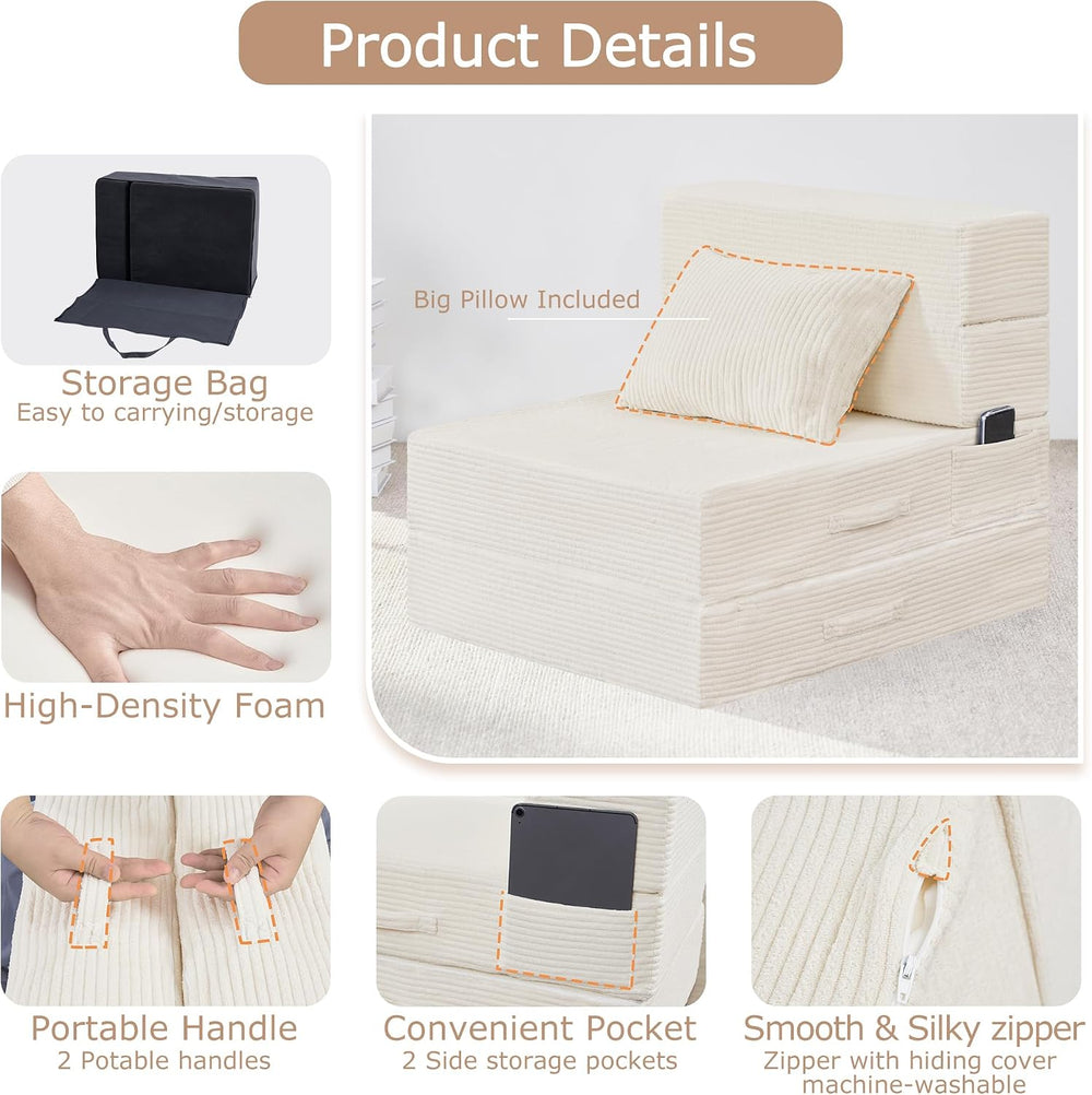Folding Sofa Bed, Convertible Sleeper Chair Bed, Floor Sofa with Bag