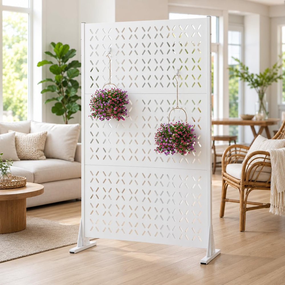 72" Outdoor Privacy Screen, Freestanding Metal Fence Panel for Patio Deck