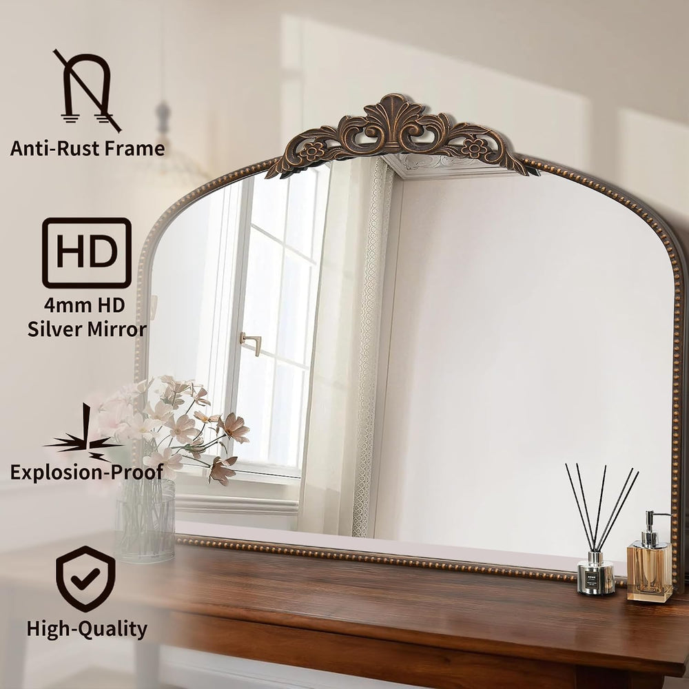 Micasso Vintage Bronze Wall Mirror: 40"x29" Baroque Antique Arched ...