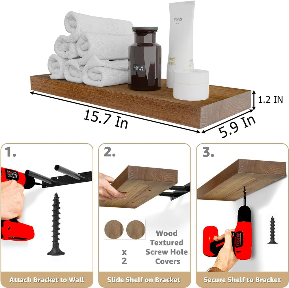 IAE Floating Wall Shelves 16 inch,Bathroom Shelving Wall Mounted, Walnut