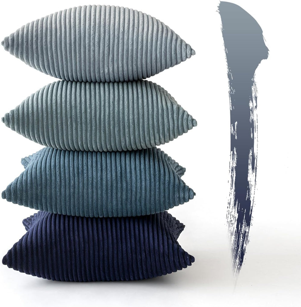 MIULEE Soft Corduroy Decorative Throw Pillow Covers Blue Navy Series 20x20