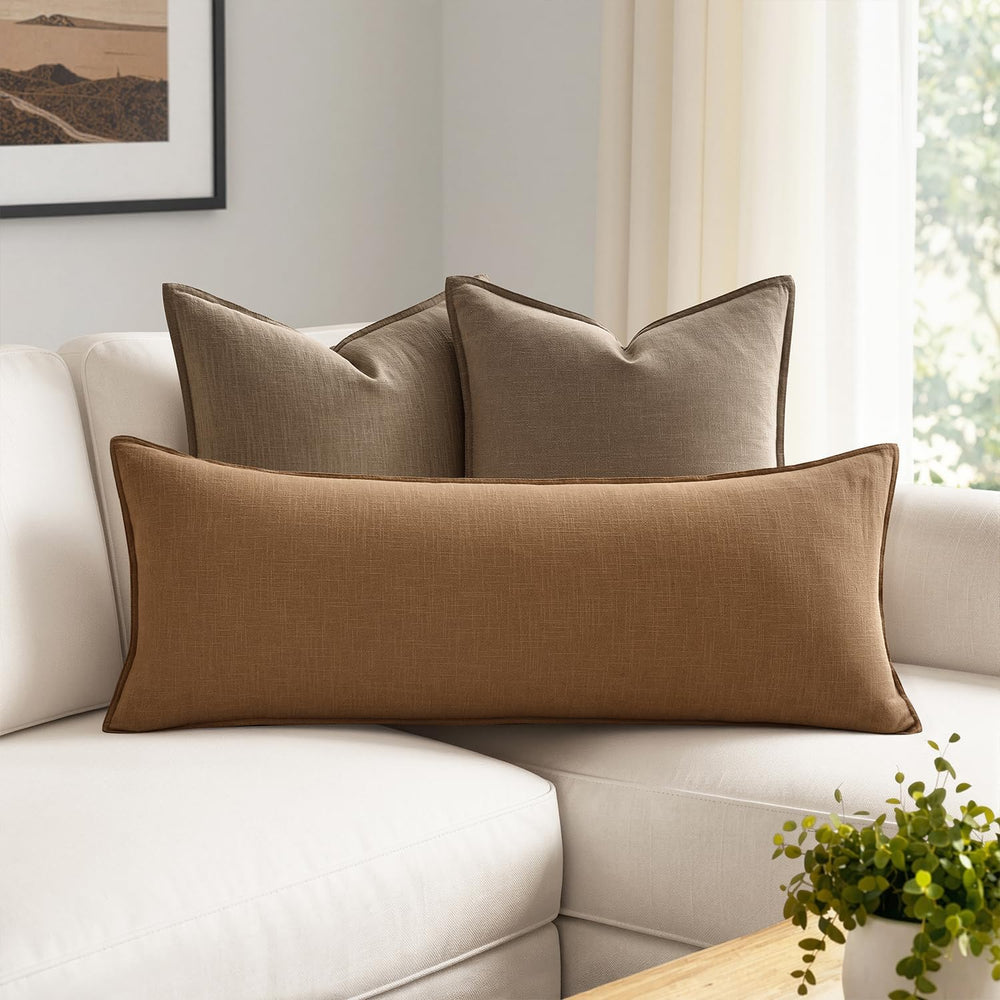 MIULEE Decorative Linen Lumbar Pillow Cover 14x36 Inch Brown