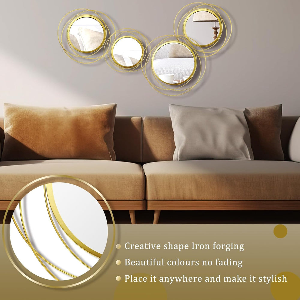 Hicarer 4 Pcs Decorative Wall Mirror Round Modern Circle Mounted Mirror Metal...
