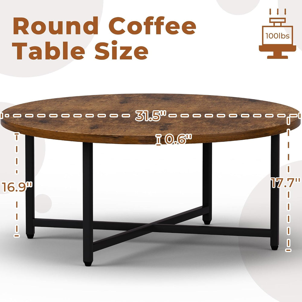 FAMIDGE Coffee Table, 31.5" Large Round Coffee Table for Living Room, Ce...
