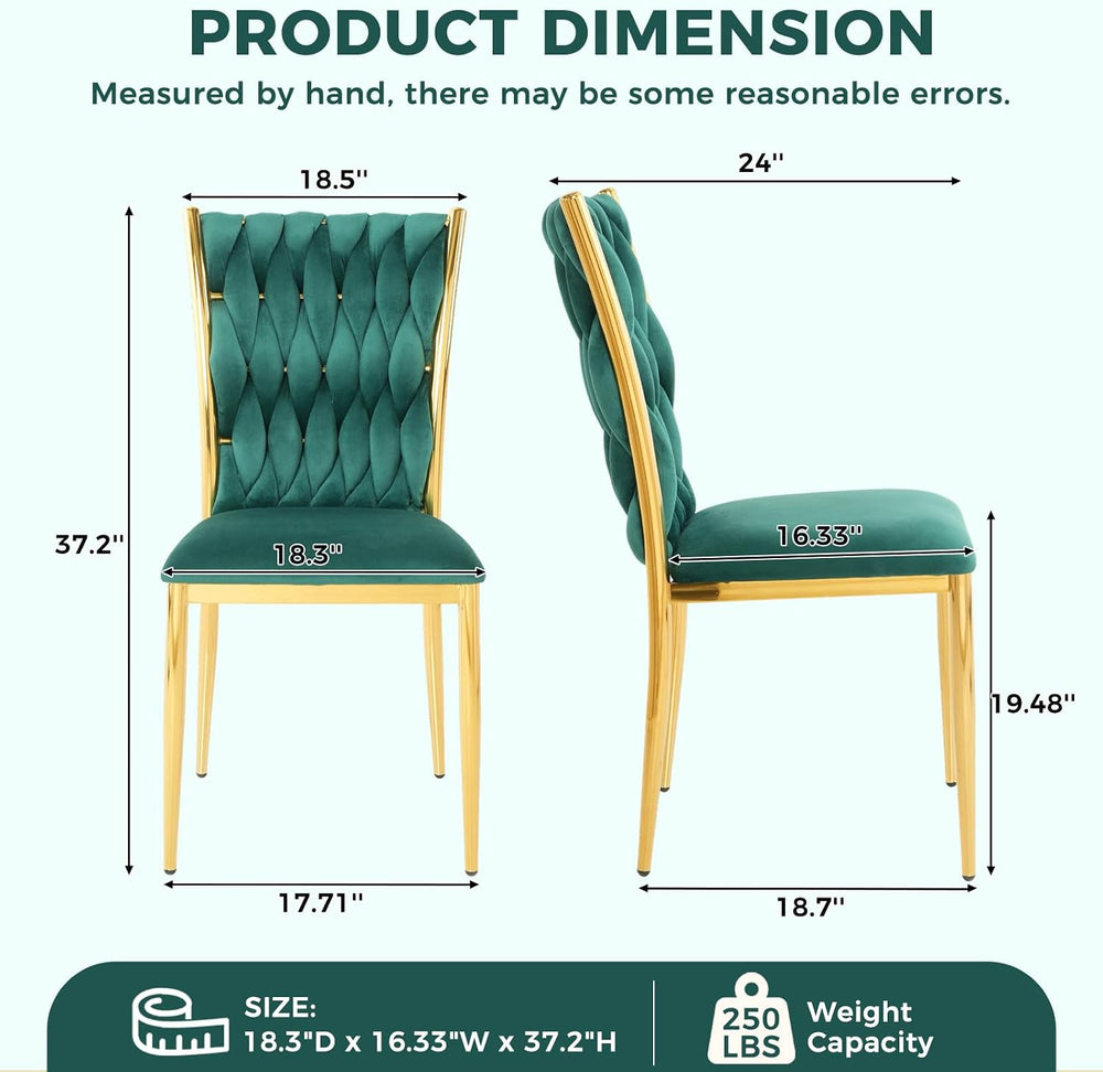 Green Velvet Dining Chairs Set of 4, Modern Upholstered Kitchen Chairs