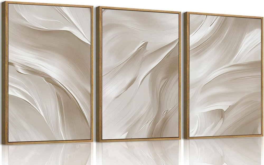 myusuar 3 Piece Large Modern Abstract Framed Wall Art For Living Room, Beige ...