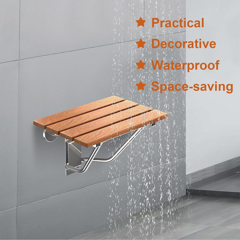 Folding Shower Seat & Chair Wall Mounted for Adults, Fold Down Shower Ben...