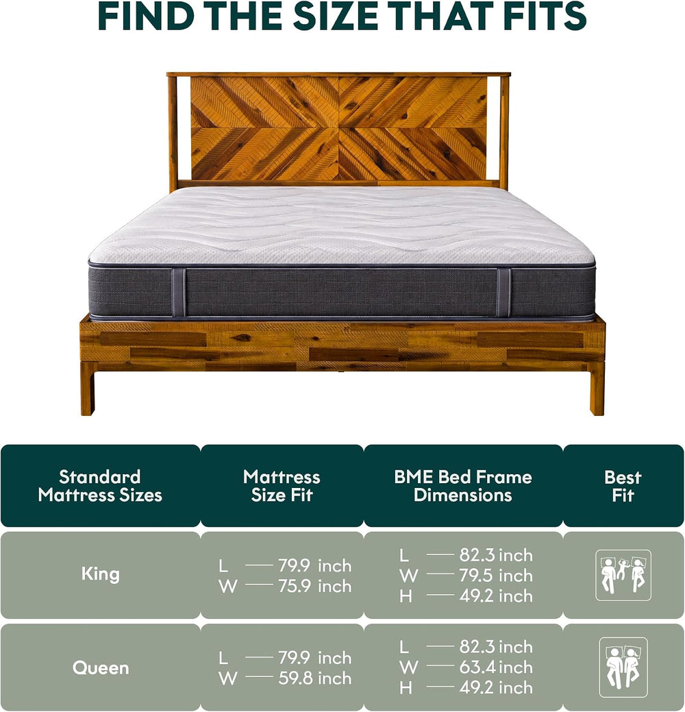 Bme Vivian 14 Inch Deluxe Bed Frame with Headboard, Rustic & Scandinavian...