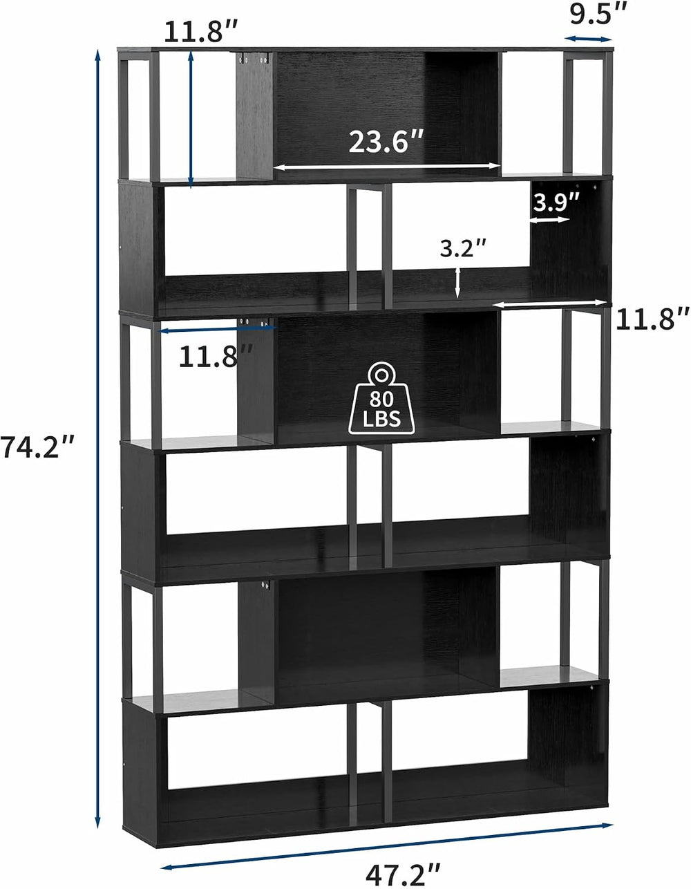Garvee 6-Tier Bookshelf, Tall Geometric Bookcase, Modern Room Divider & D...