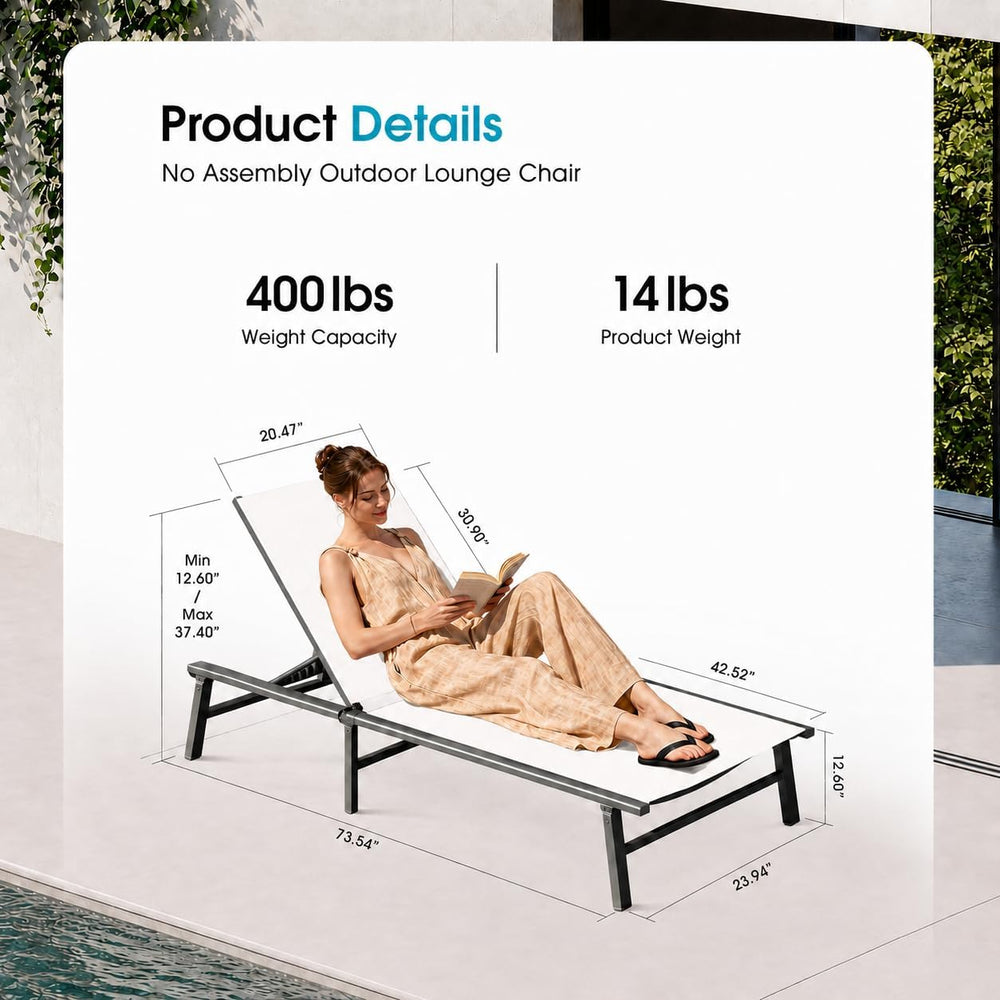 Ciokea Foldable Outdoor Lounge Chair, No Assembly Patio Chaise Lounge Outdoor...