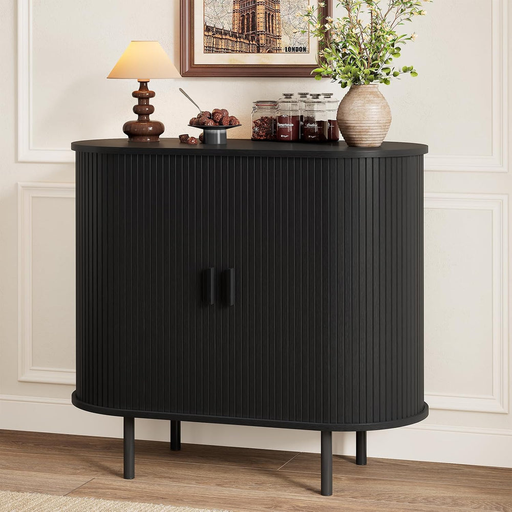ComfyCorner 31.5" Fluted Buffet Sideboard Cabinet with Sliding Door, Black