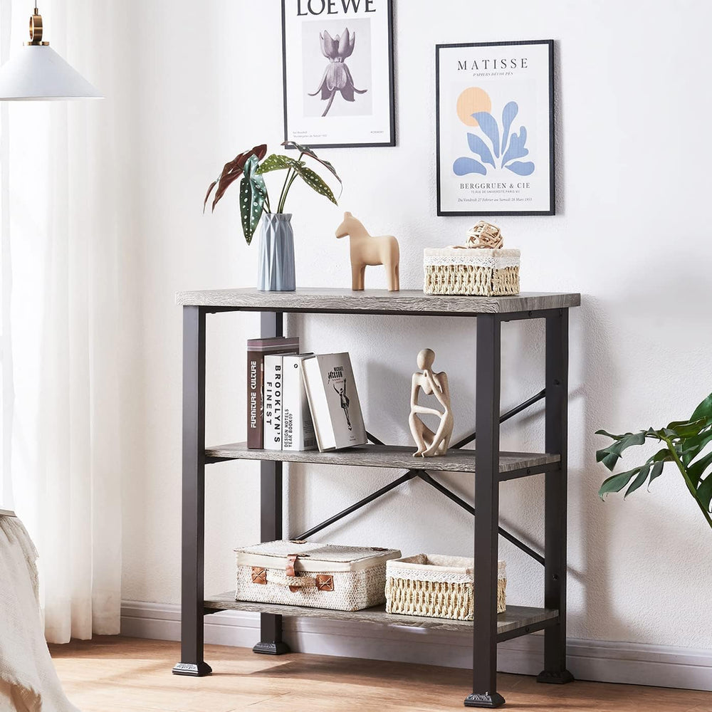 Hombazzar 3 Tier Book Shelf,31.5" Wide Grey Short Bookshelf