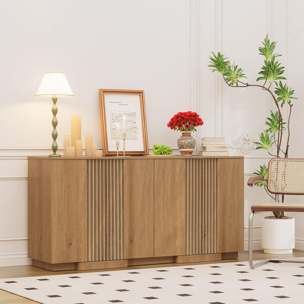 Yechen Fluted Buffet Cabinet with Storage, 31.5" Accent Sideboard Credenza