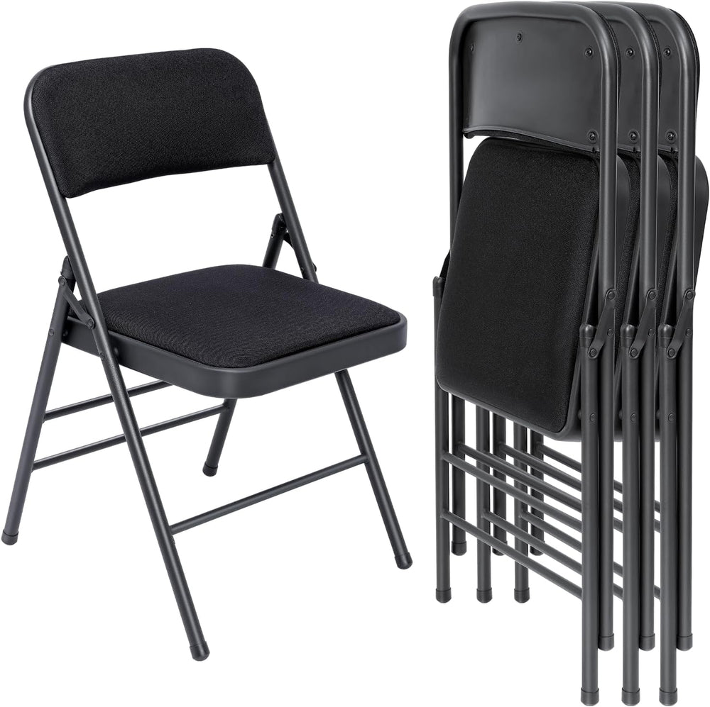 4 Pack Padded Folding Chairs with Fabric Cushion and Back, Charcoal Black