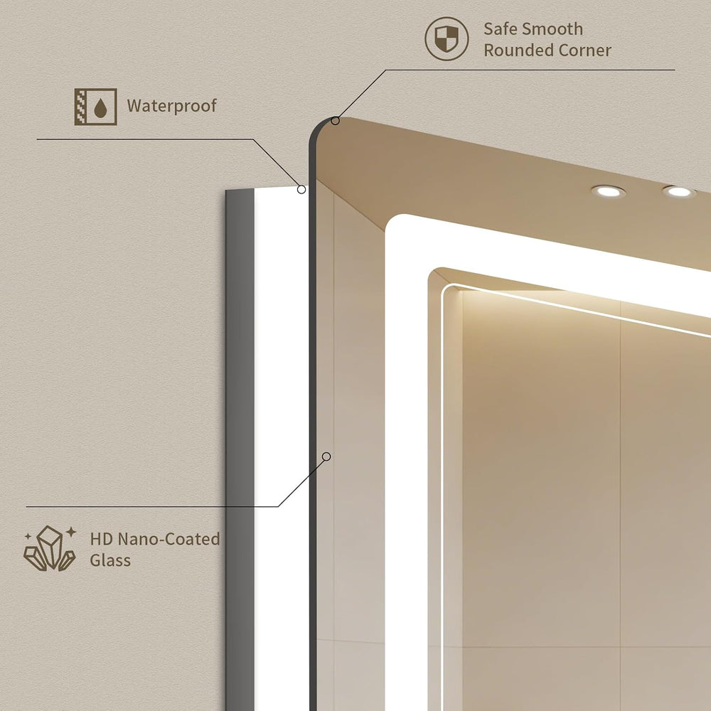 36"x60" LED Bathroom Mirror with Lights, Backlit + Front Lit, Anti-...