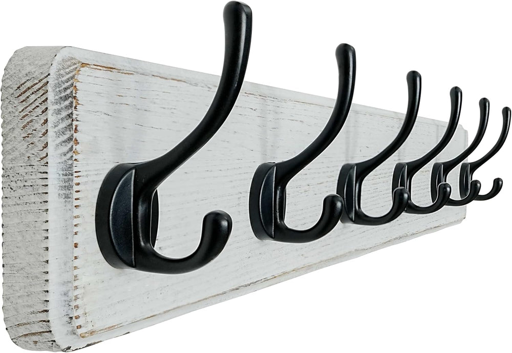 Dseap Coat Rack Wall: 24" Long, Patented, Heavy-Duty, 6-Double-Hooks Woo...