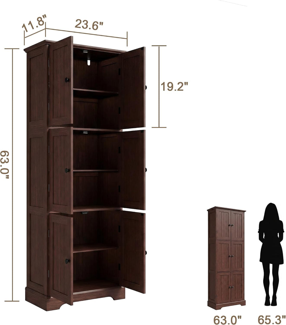 ChooChoo 63.2" Tall Bathroom Storage Cabinet with 6 Doors, Pantry Cabinet
