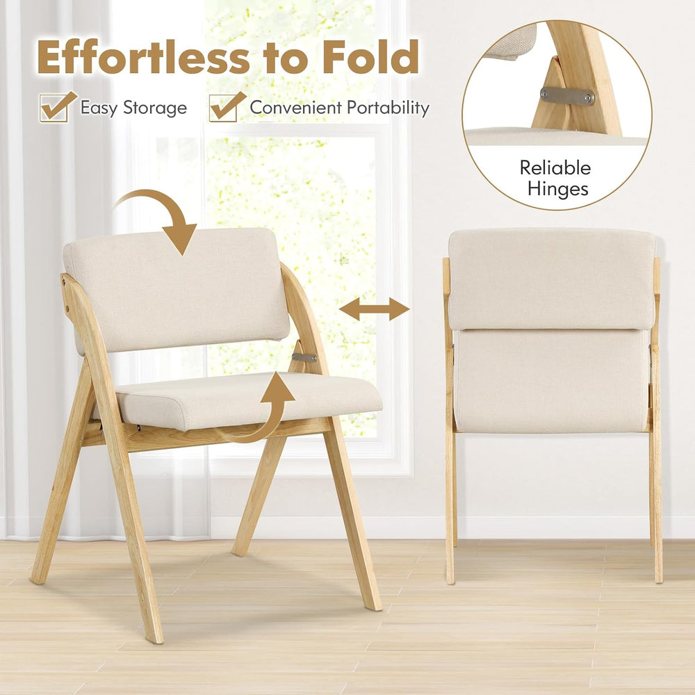 Byroce Folding Dining Chairs Set of 2, Farmhouse Upholstered Accent Chair wit...