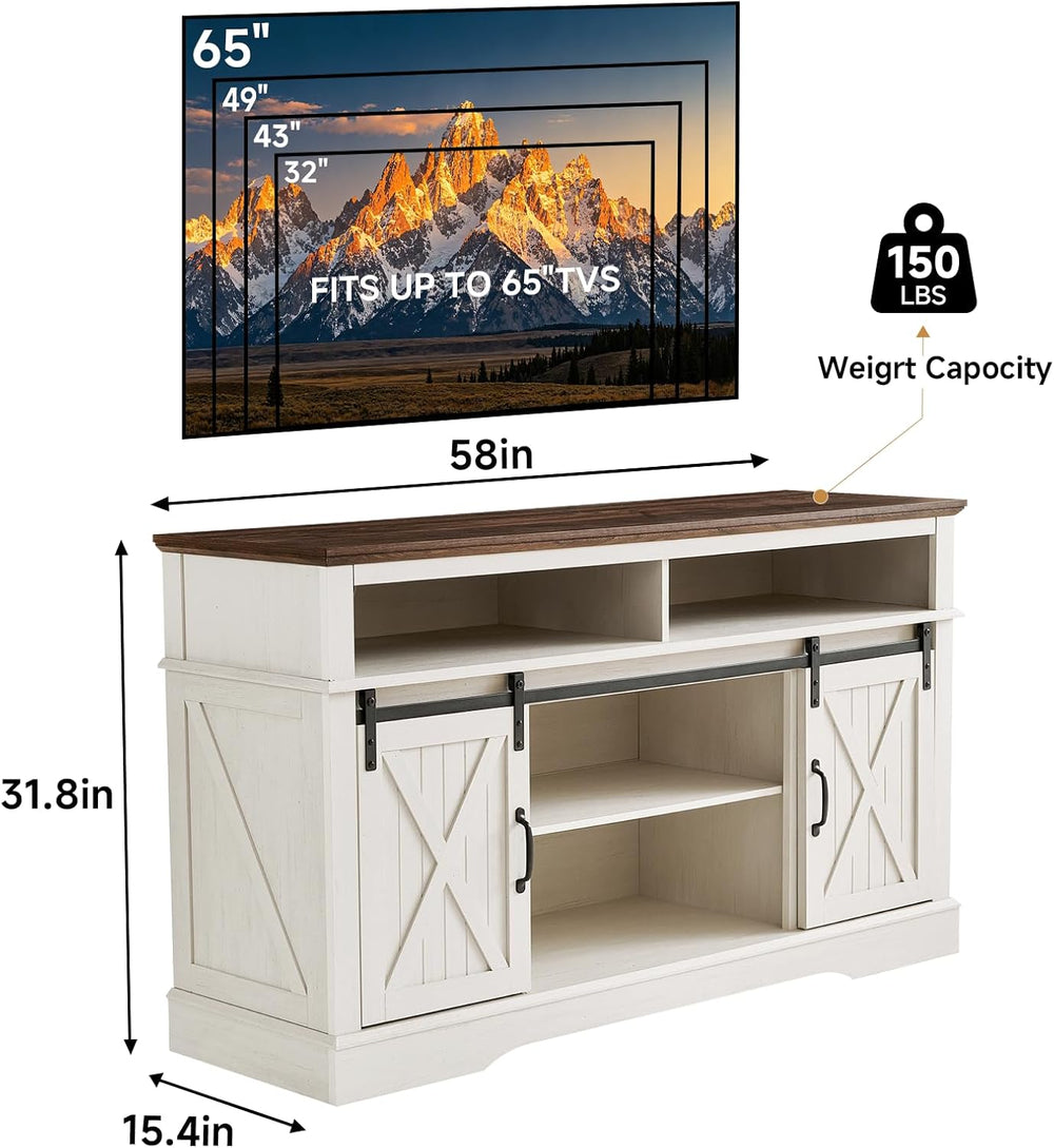 ROCKPOINT 58 Inch Farmhouse Entertainment Center,TV Stand with Sliding Barn D...