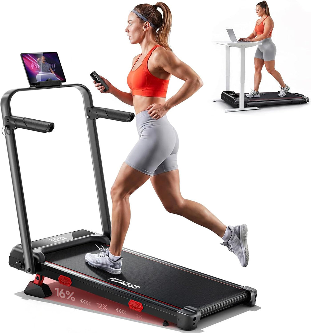 RHYTHM FUN 16% Incline Walking Pad Treadmill with Handles, 6.2MPH, Foldable