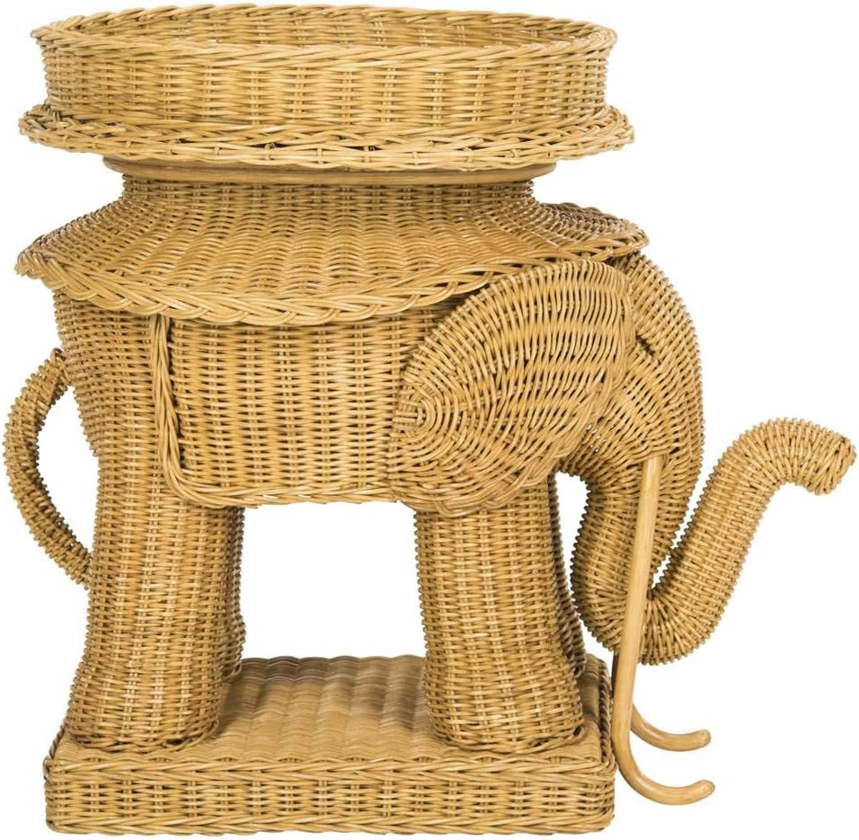 SAFAVIEH Balford Rattan Side Table, 25" Boho Natural SEA7038A
