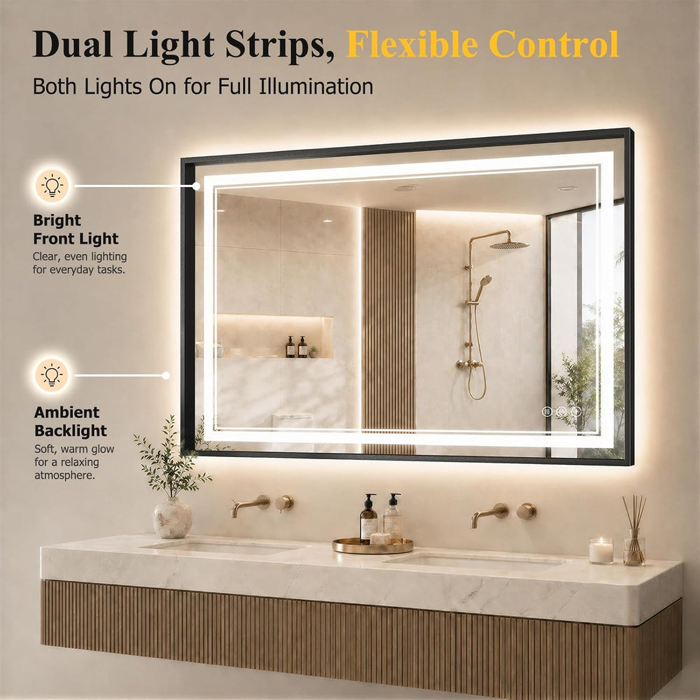 30"x48" LED Bathroom Mirror with Lights, Backlit + Front Lit, Anti-Fog