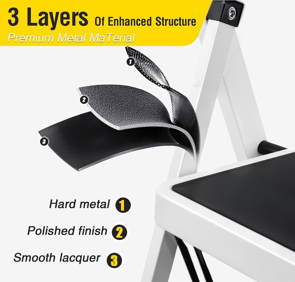 2 Step Stool, Folding Step Stool - Capacity with Wide Anti-Slip Pedal