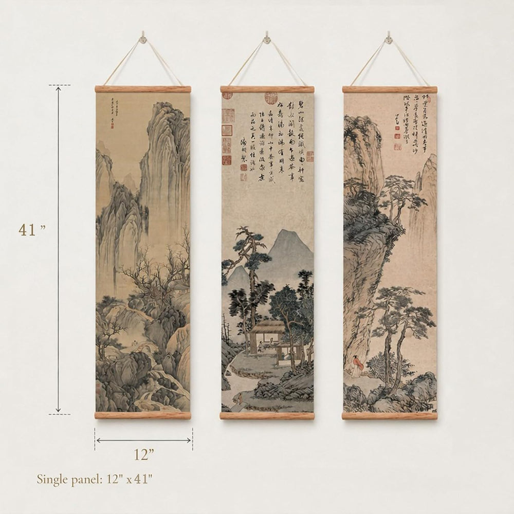 xinyuru Chinese Ancient Landscape Scroll Wall Art Poster, 3-Piece Set
