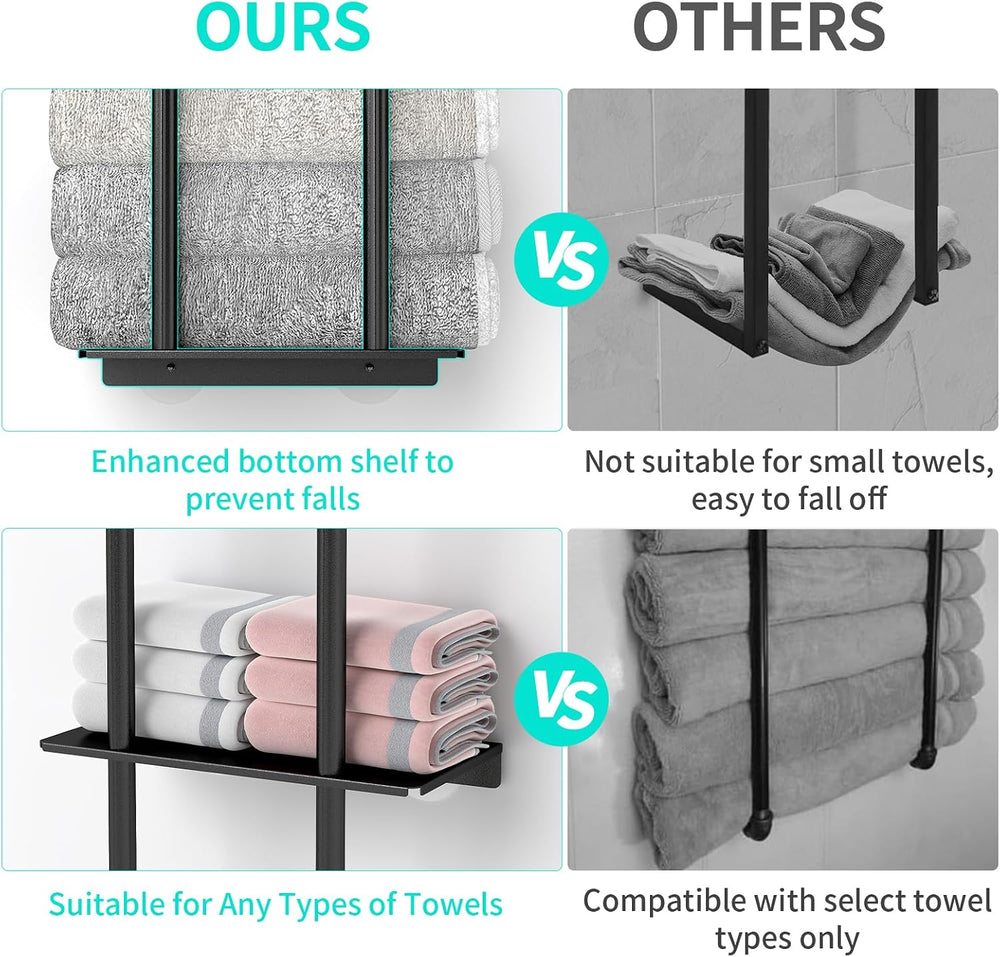 Bethom 3 Tier Over The Door Towel Rack, Hanging Towel Rack, Matte Black