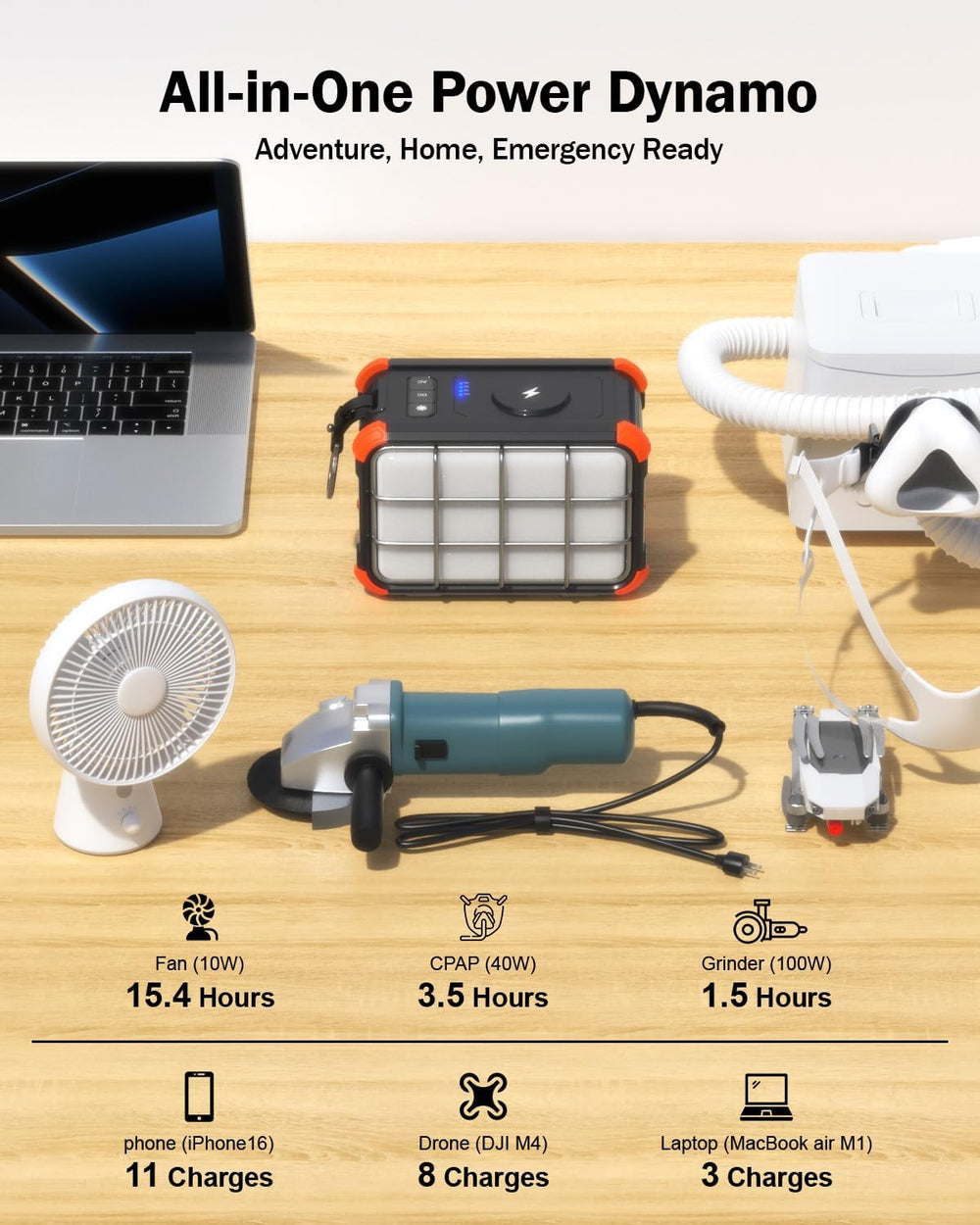 BROWEY 153Wh Portable Power Station, Solar Generator with Hand Crank