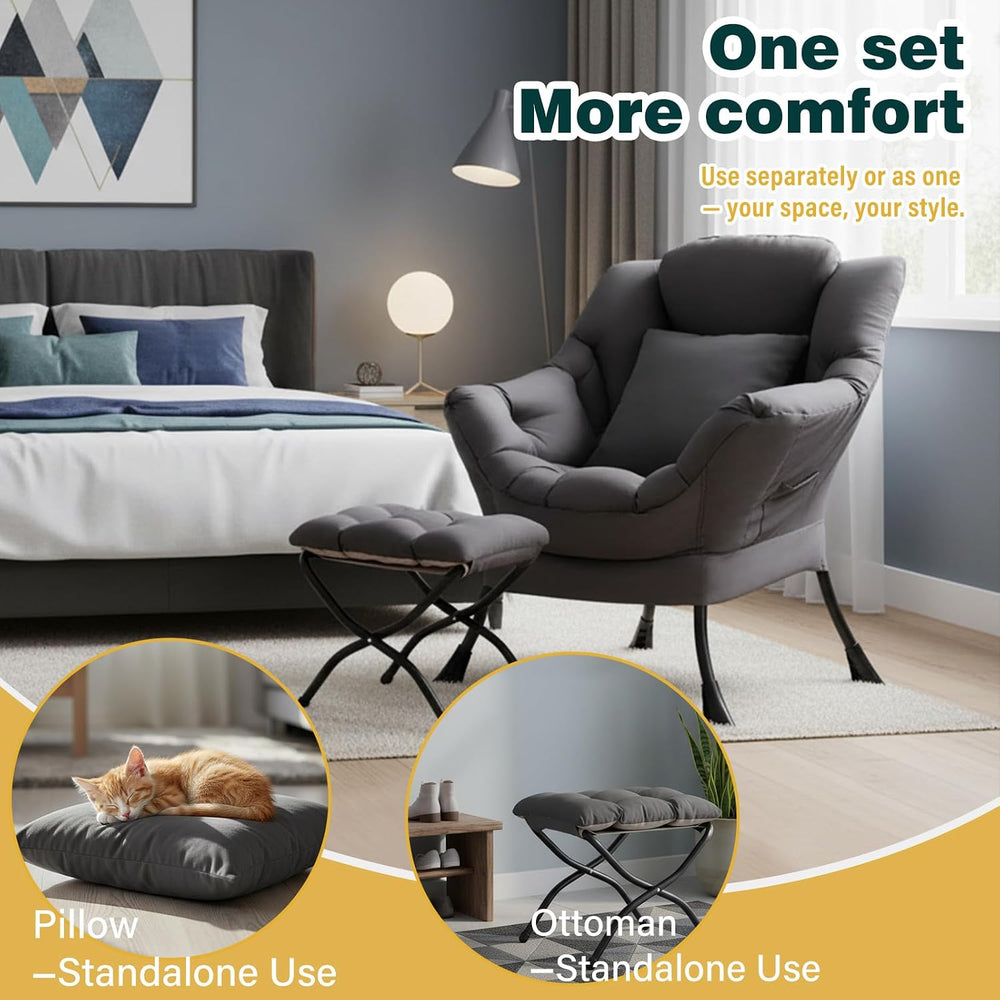 Lazy Chair with Ottoman, Comfy Reading Chair for Bedroom