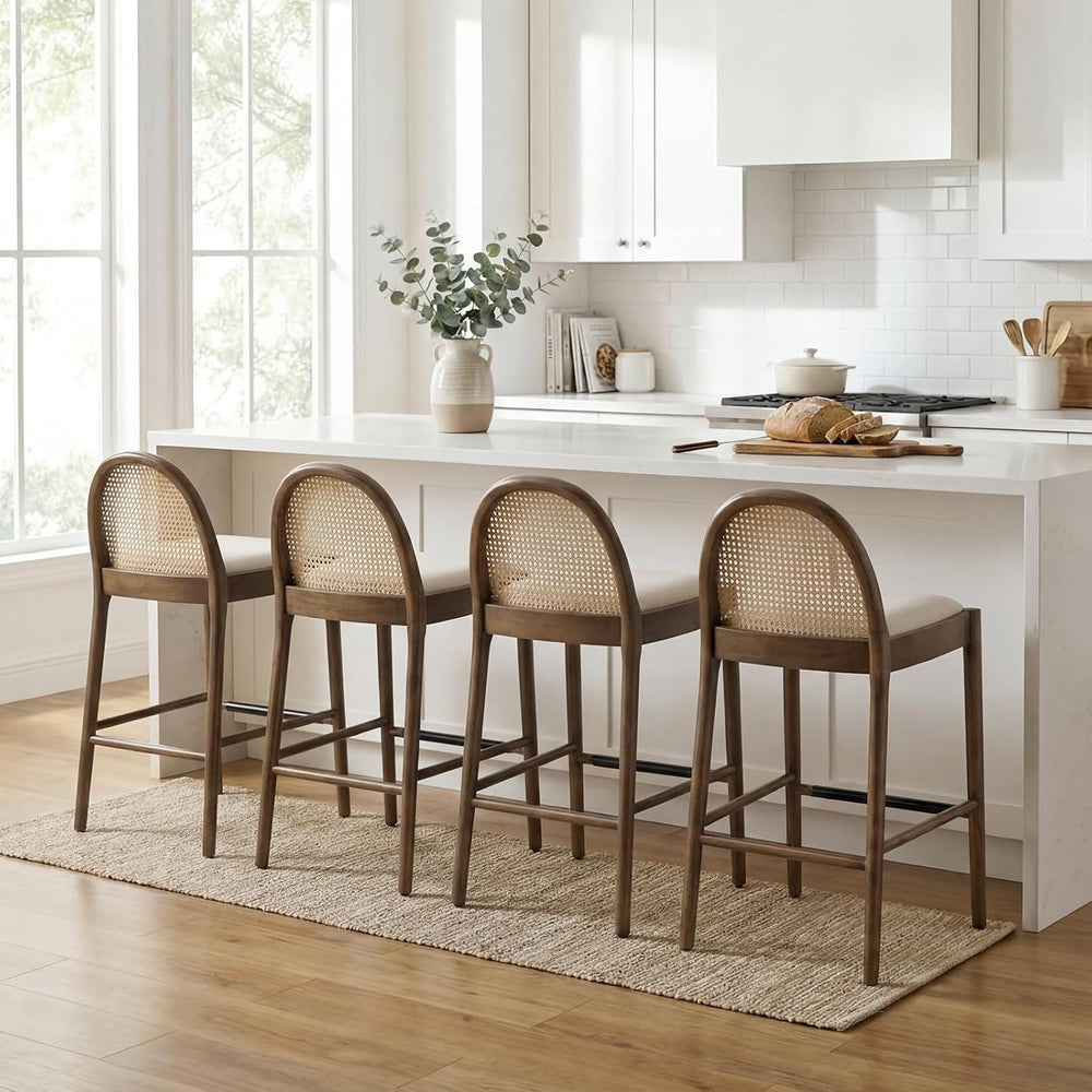DUOMAY Modern Linen Bar Stools Set of 4, 29 Inches Bar Height Barstools with ...