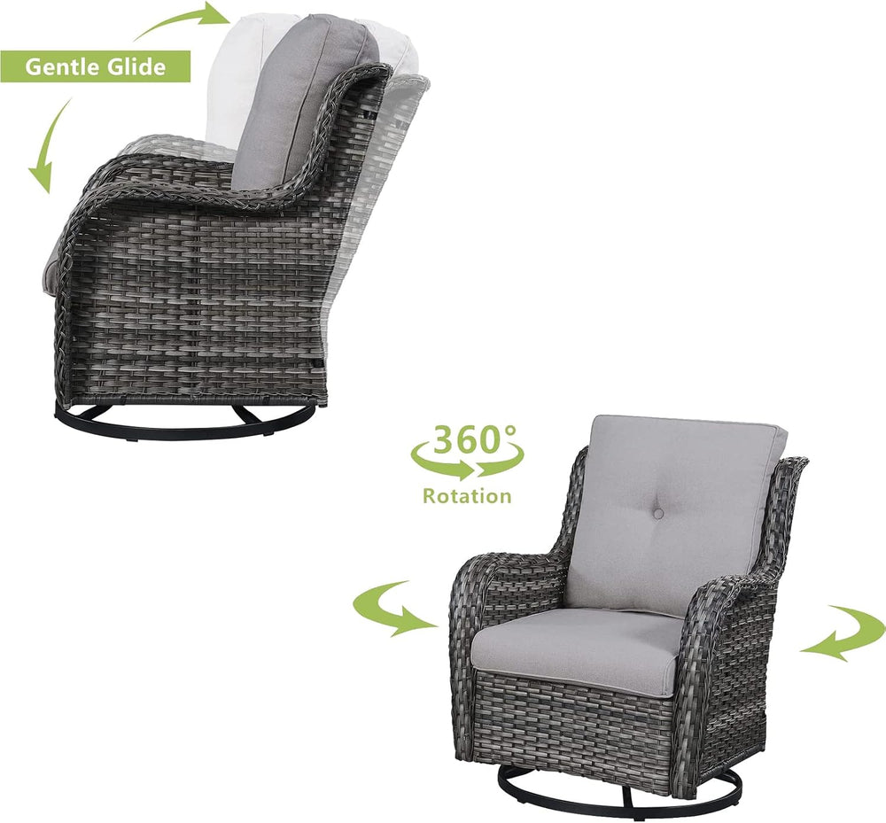 HUMMUH 6 Piece Wicker Patio Conversation Set, Swivel Rockers & Sofa