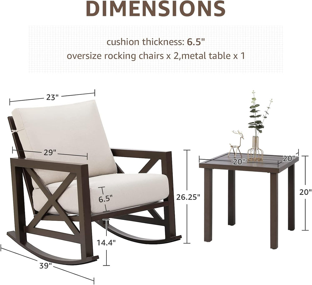 NATURAL EXPRESSIONS 3 Piece Patio Rocking Bistro Set, 6.5'' Thick Cus...