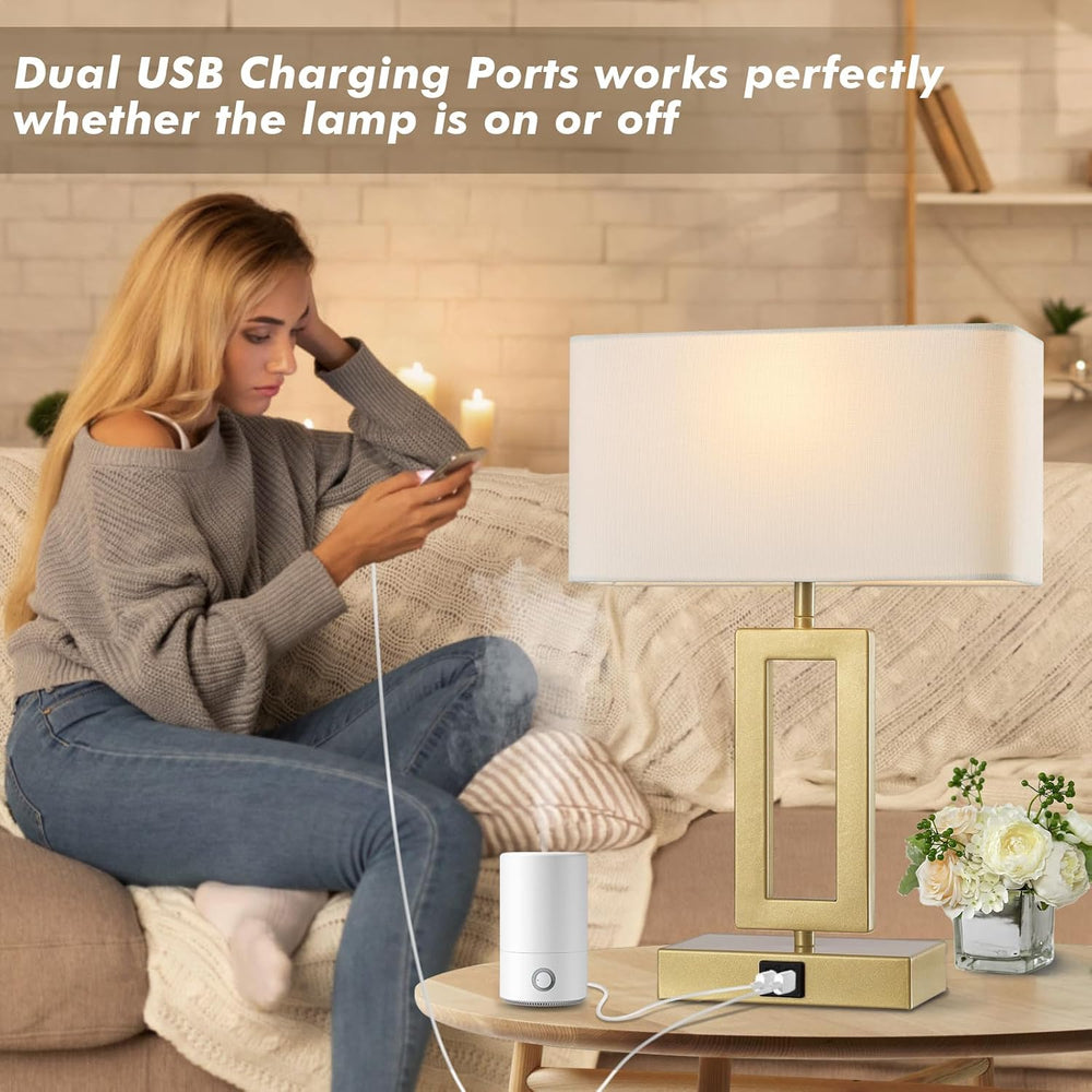 gernehop Gold Table Lamps Set of 2 with Dual USB Ports,3-Way Dimmable Touch C...