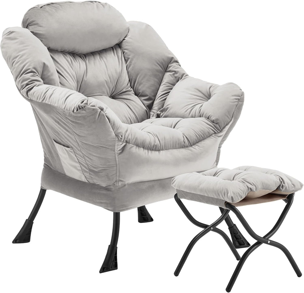 Youtanic Lazy Chair with Folding Ottoman, Accent Chair Velvet Upholstered wit...