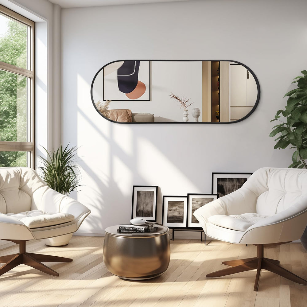 JJUUYOU Bathroom Wall Full Length Mirrors for Wall Oval Mirror Black Metal Fr...