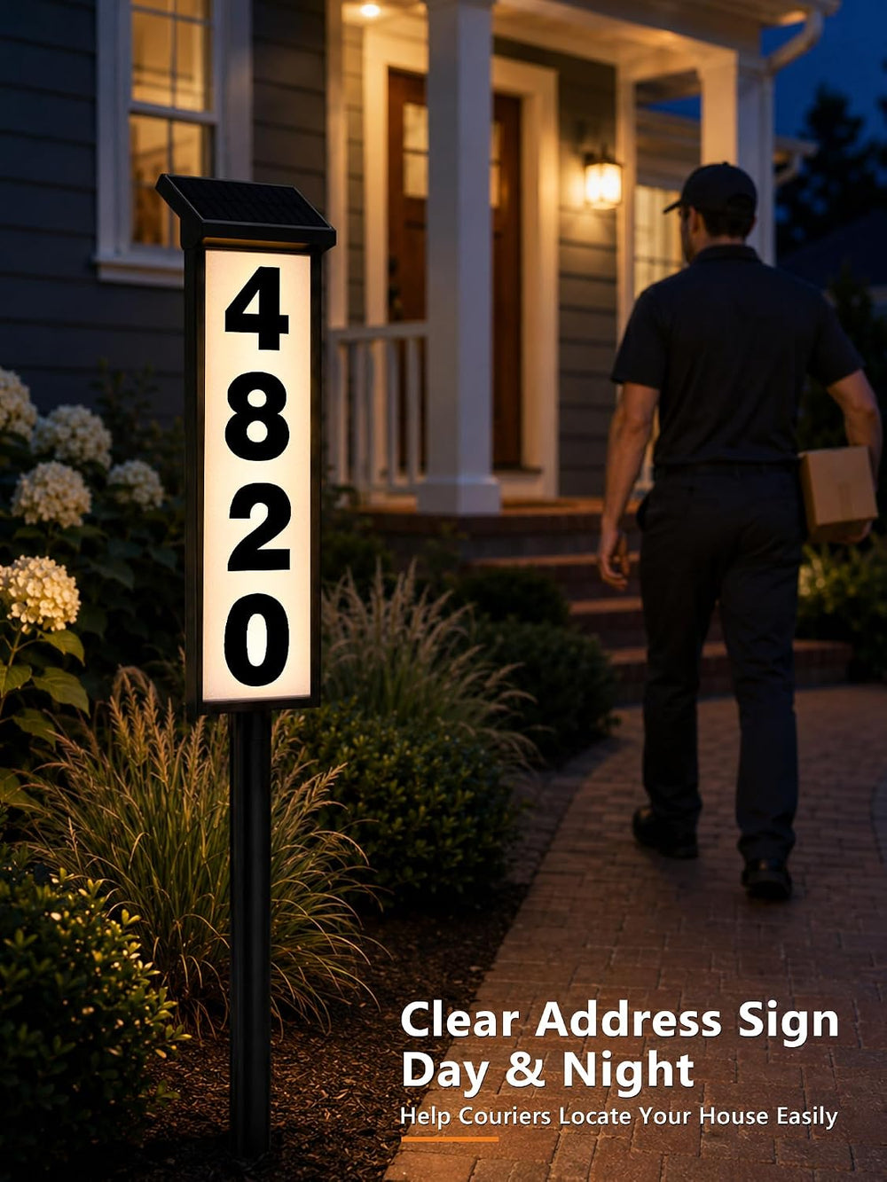 Brizled Solar Address Sign, 3 Color LED Lighted House Number Light Outside