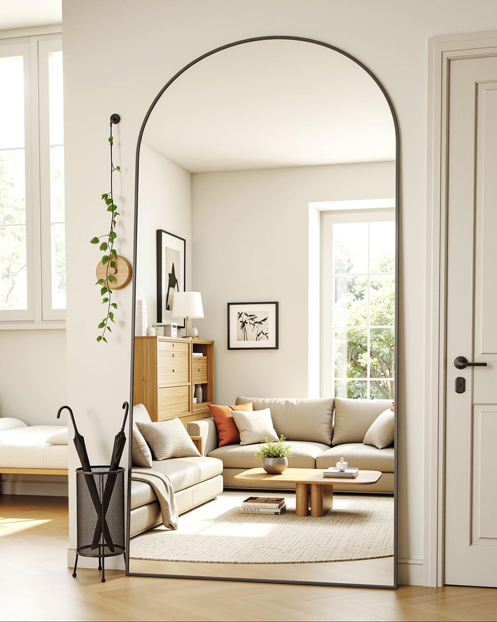 Suidia 76" x34” Arched Full Length Floor Mirror, Black Full Body Mirror