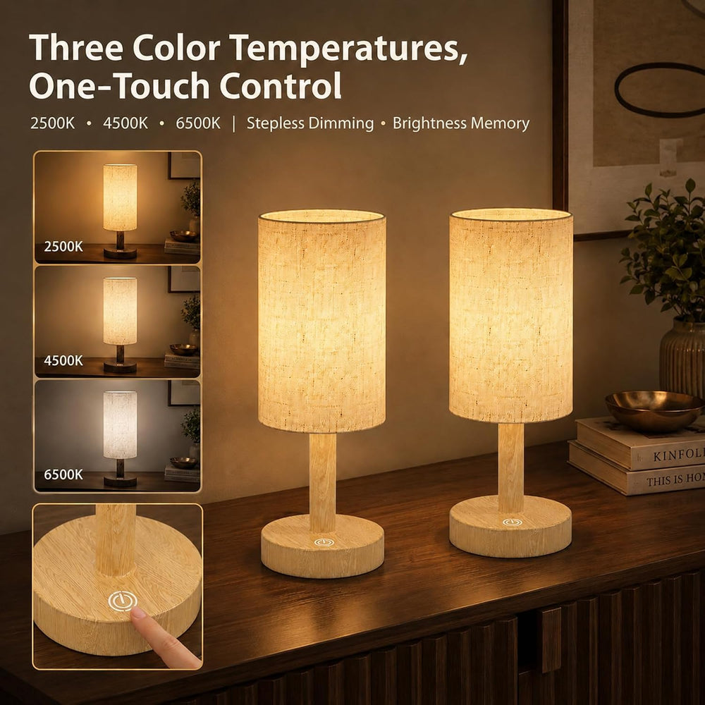 Small Rechargeable Cordless Table Lamp, Nightstand to Desk, Light Oak