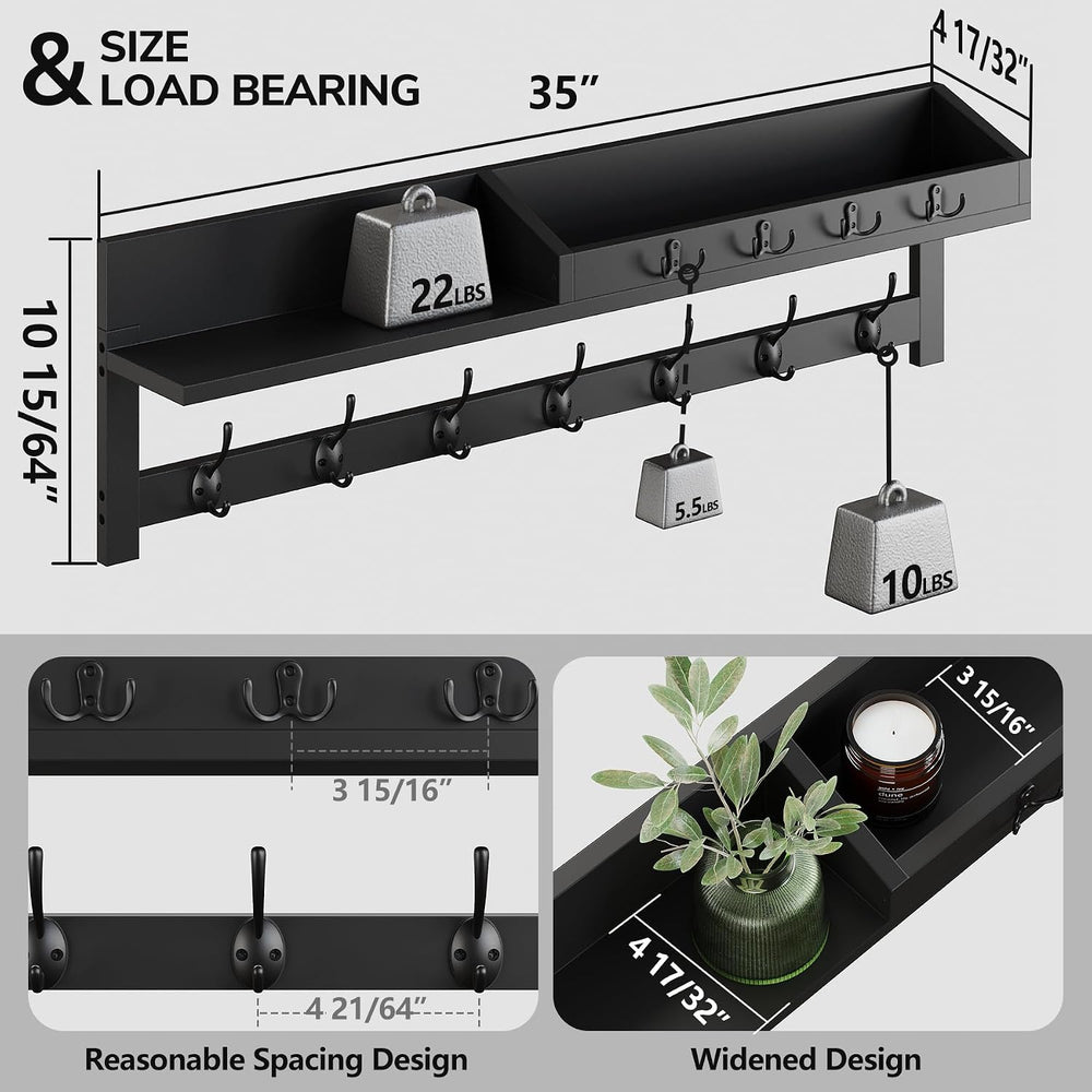 AMBIRD 35 inch Wall Hooks with Shelf, Coat Rack Wall Mount, Large Coat Hanger...