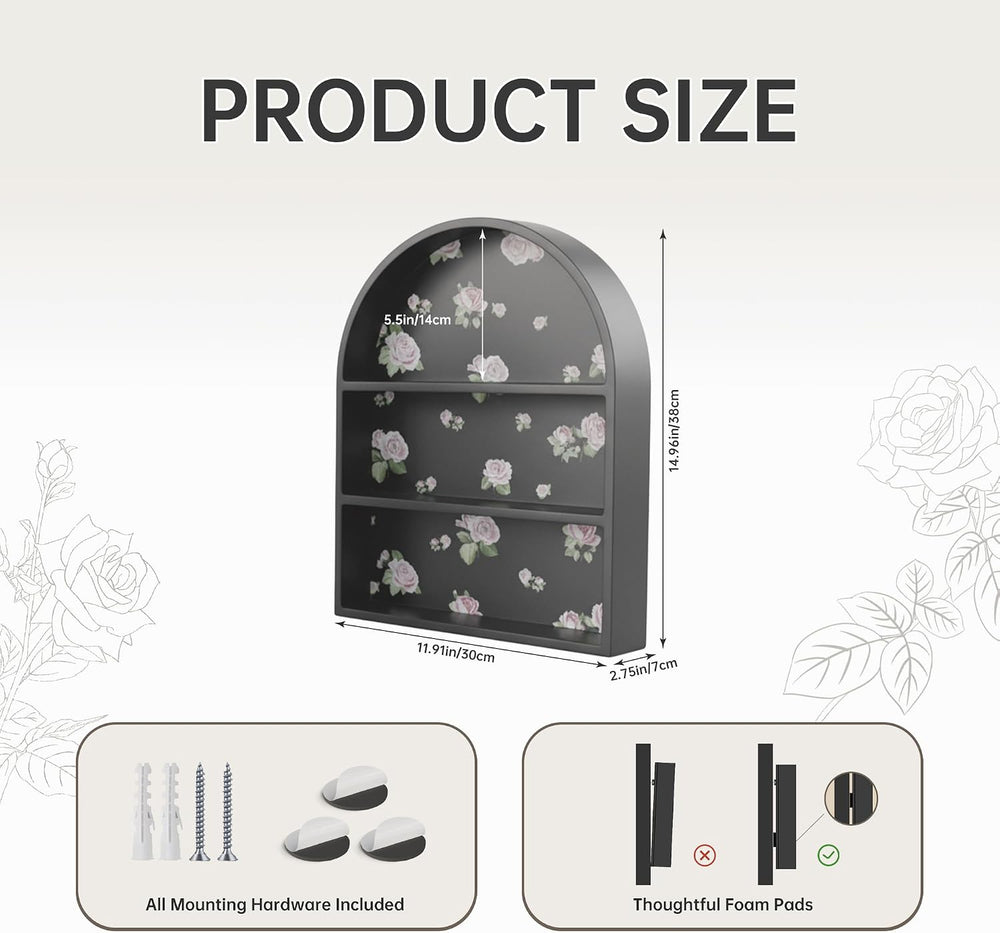 Perfume Shelf Organizer for Wall & Dresser, Black Arched Floating Shelves