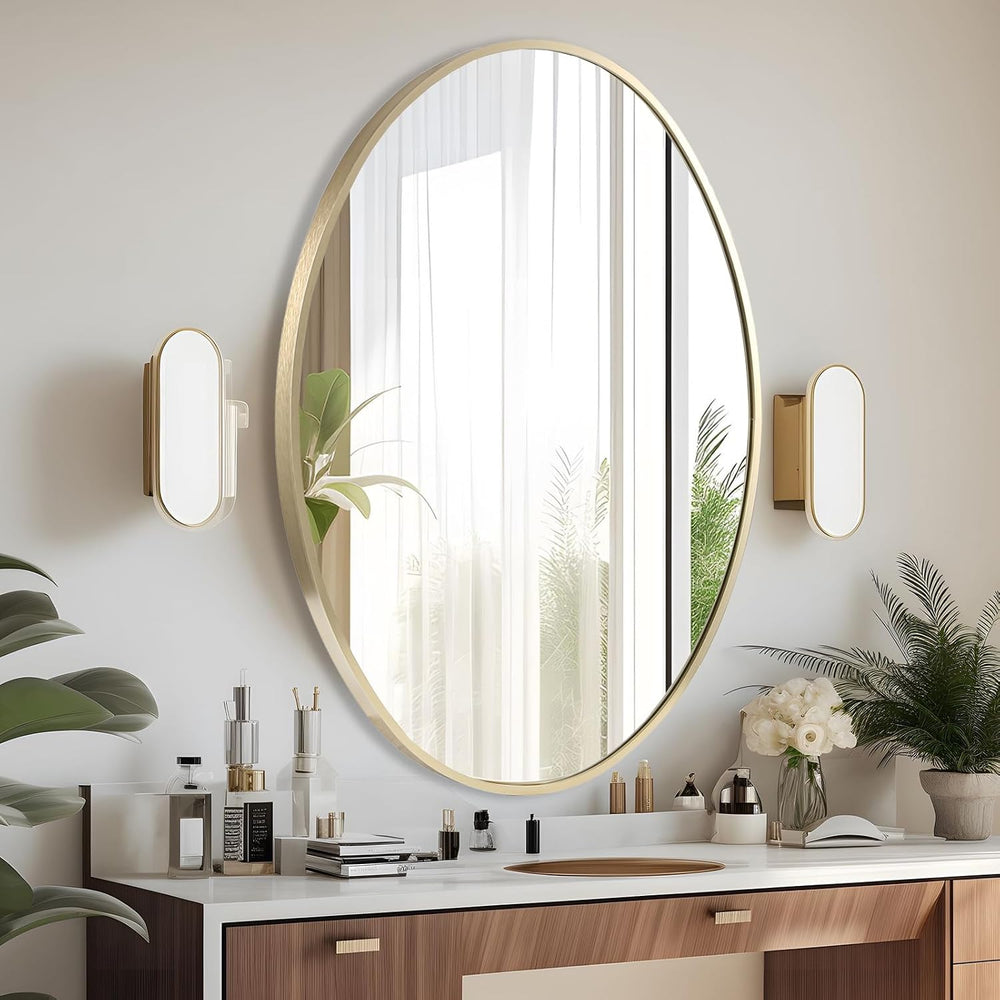 Oval Wall Mirror, 20"x28" Gold Oval Vanity Mirror, Bathroom Mirror ...