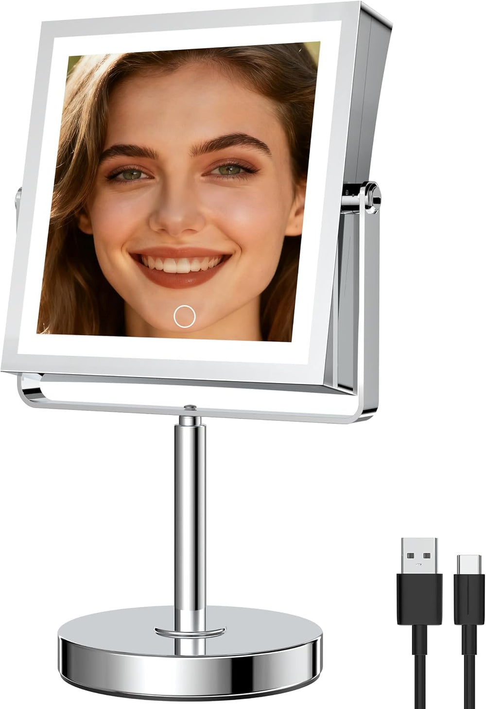 1X/10X Makeup Mirror with Lights, Double Sided, Chrome