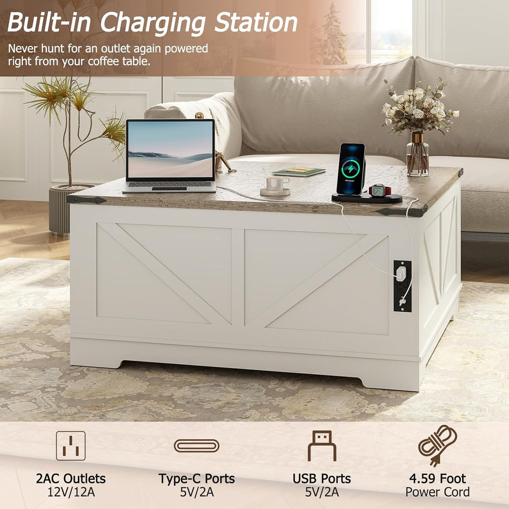 EAG 40" Large Lift Top Coffee Table with Storage, White